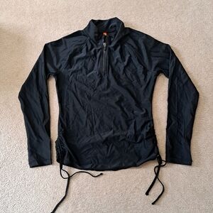 Joe Fresh Black Long Sleeve Swim Top Women's Size Medium Rashguard 1/4 Zip EUC